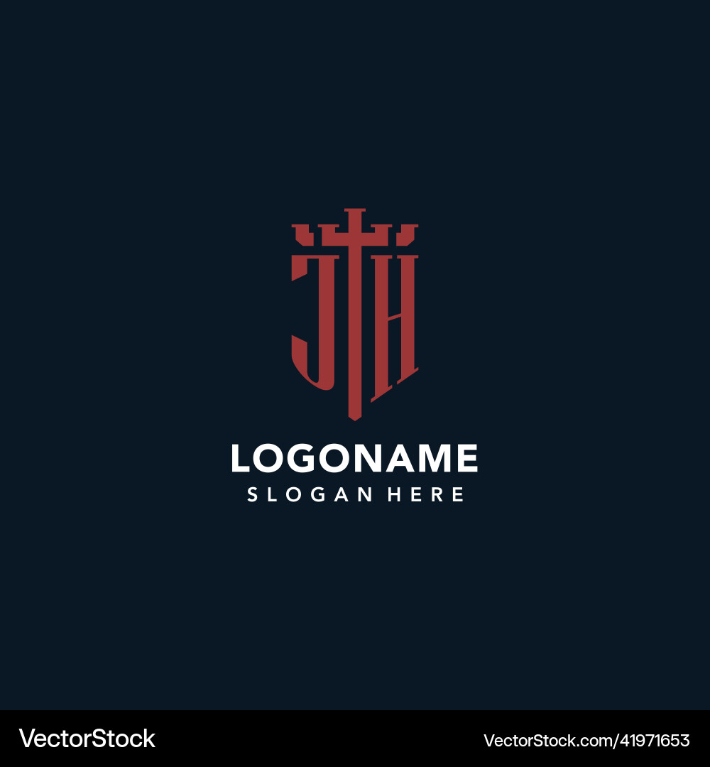 Jh initial monogram logos with sword and shield Vector Image