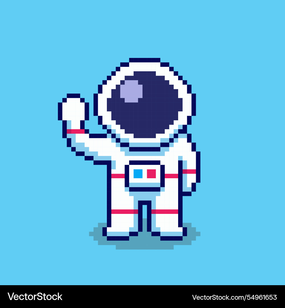 Pixel art astronaut character saying hello game Pixel art astronaut character saying hello game vector image