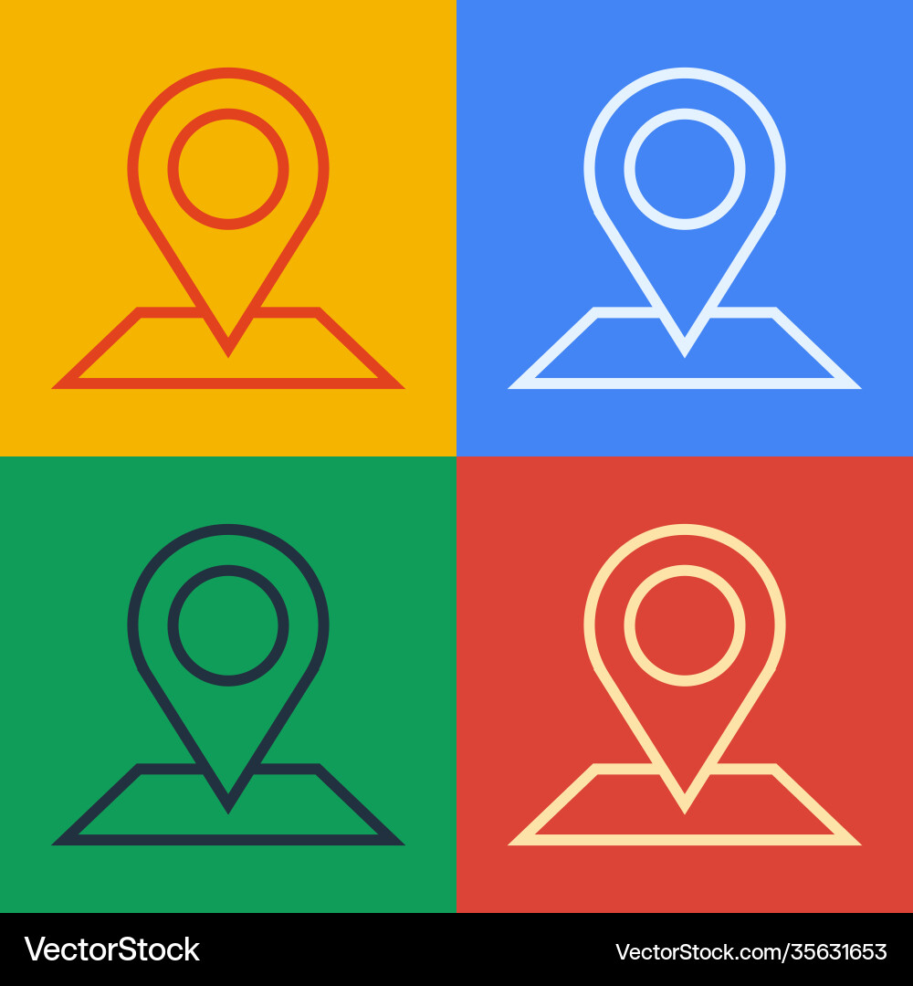 Pop art line map pin icon isolated on color Pop art line map pin icon isolated on color vector image