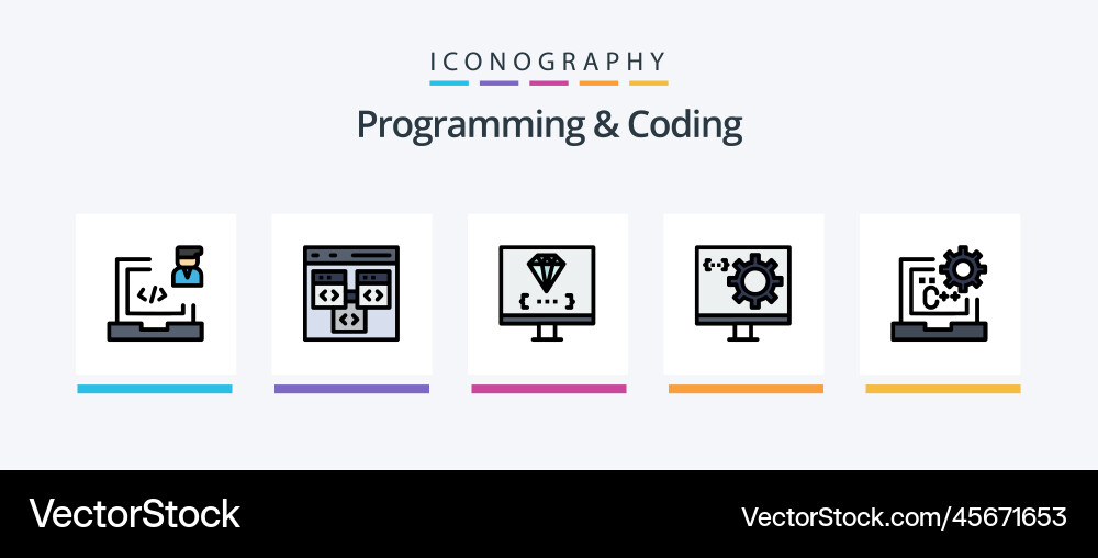 Programming and coding line filled 5 icon pack vector image
