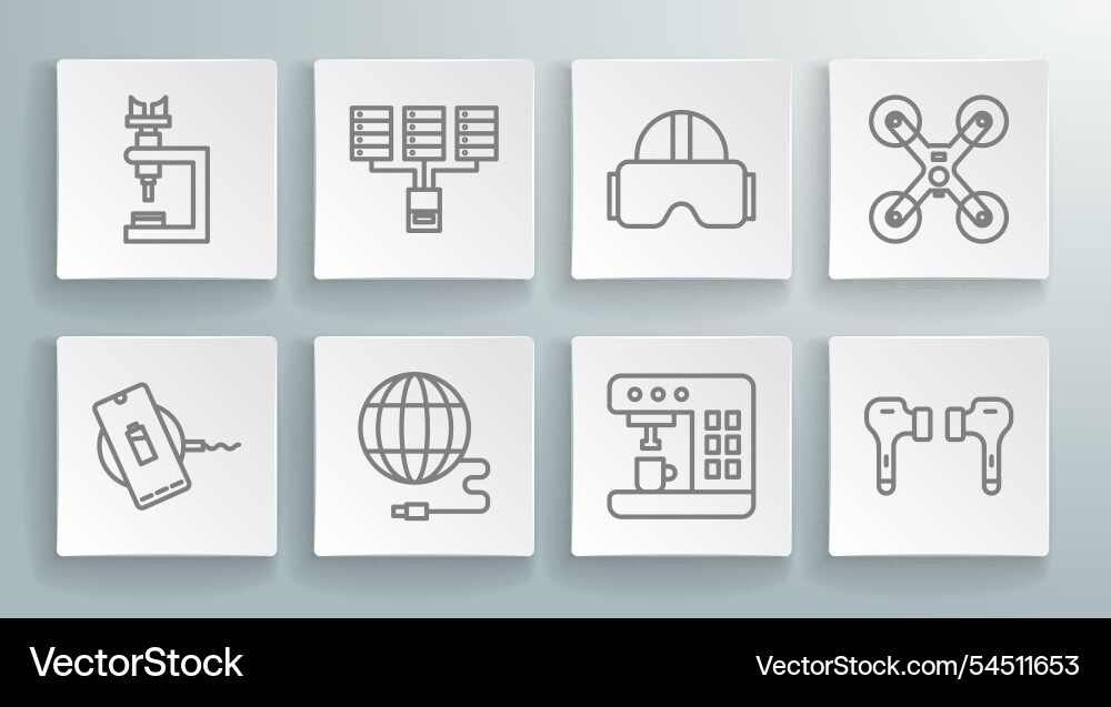 Set line wireless charger server data web hosting Set line wireless charger server data web hosting vector image