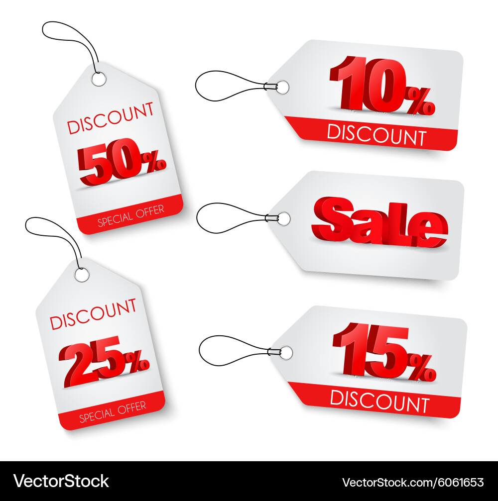 Set of white labels with a red 3d text Vector Image