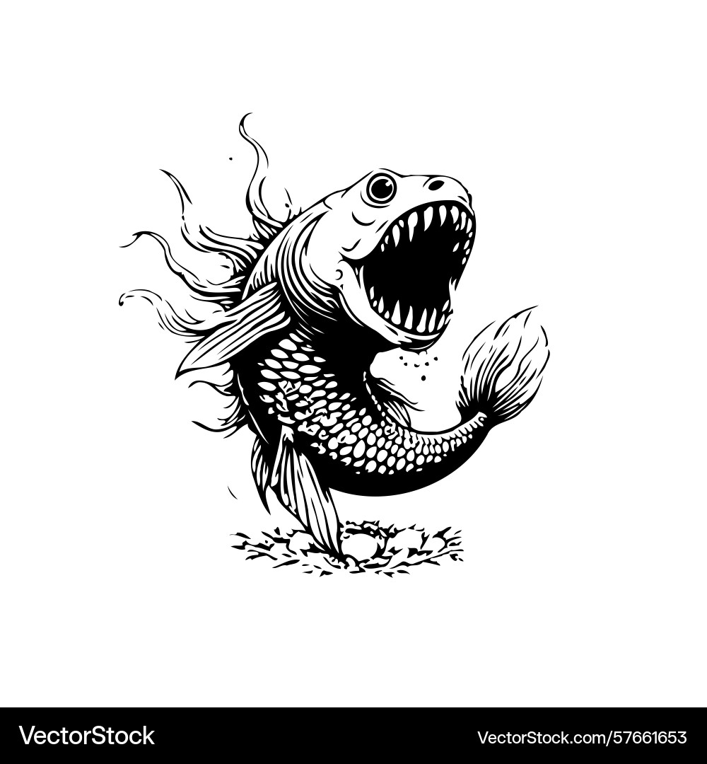 Stylized predatory fish with open mouth and sharp Vector Image