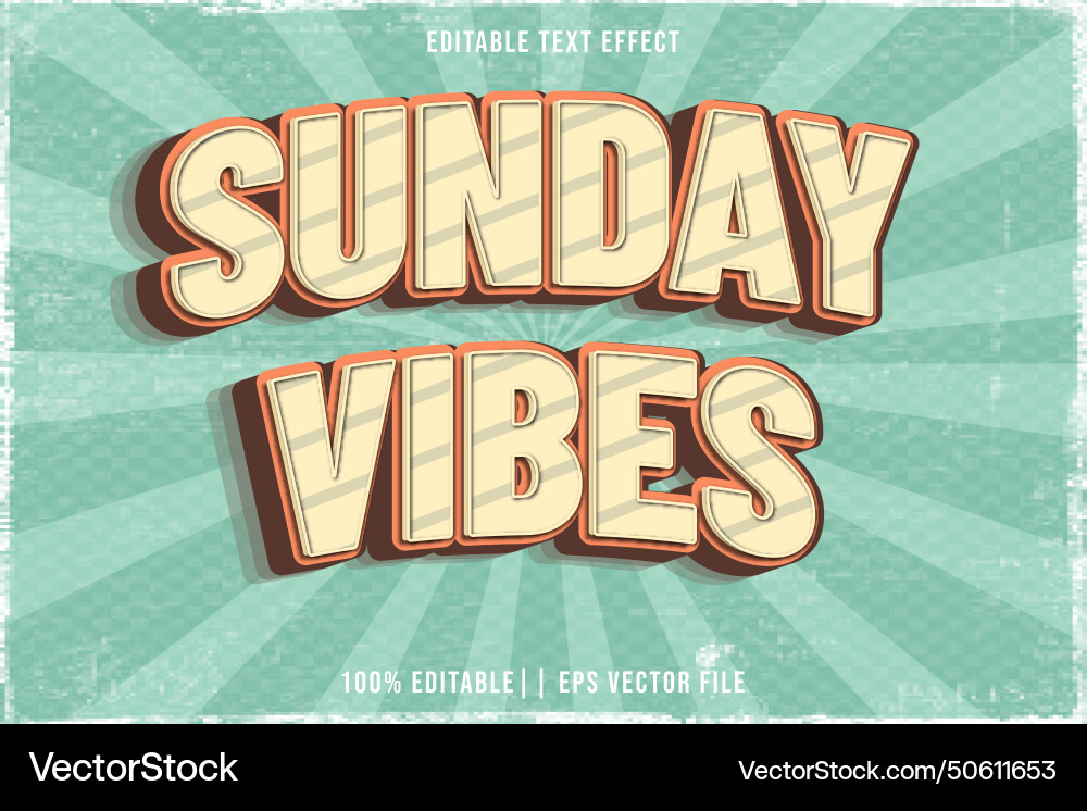 Sunday vibes editable text effect 3d emboss style Sunday vibes editable text effect 3d emboss style Vector Image