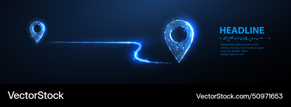 Two pin icons with move path new office location Two pin icons with move path new office location vector image