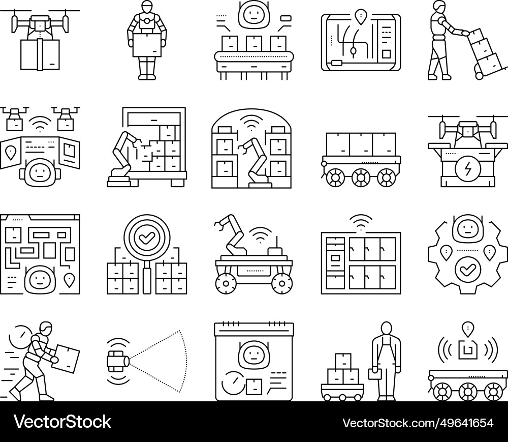 Delivery autonomous robot icons set Vector Image