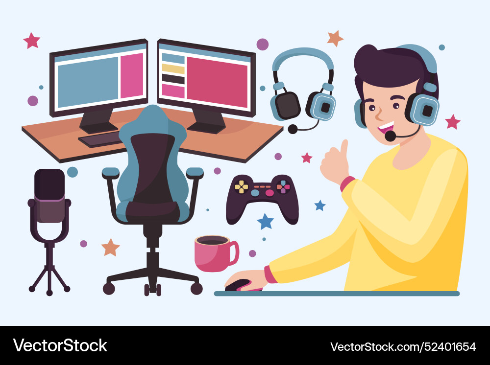 Flat game streamer elements collection vector image