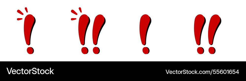 Four red exclamation marks in a row vector image