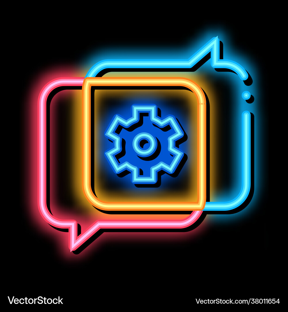 Gear in quotation frame agile element neon glow Vector Image