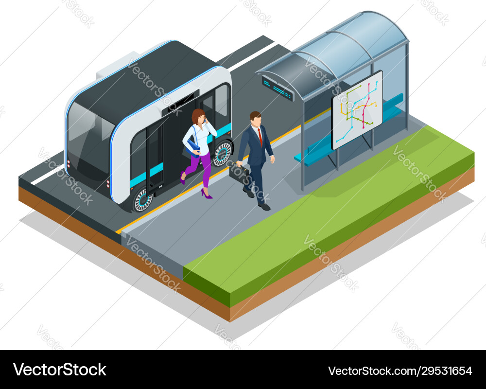 Isometric Autonomous Shuttle Bus Vector Image