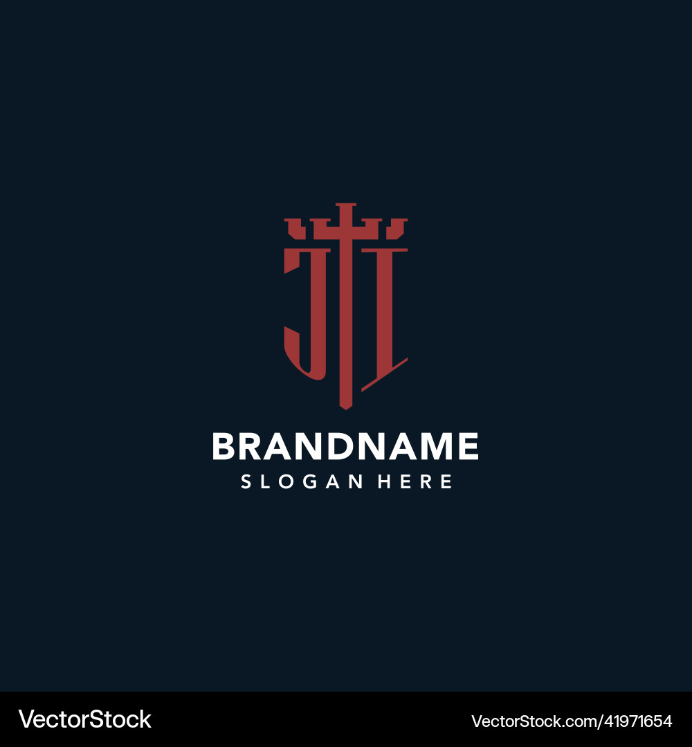 Ji initial monogram logos with sword and shield Vector Image