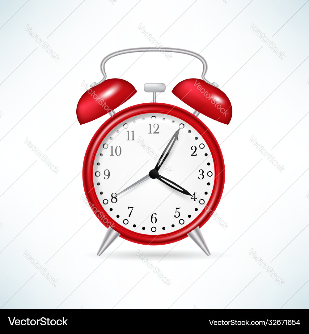 Retro red alarm clock in realistic style vector image