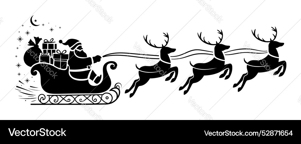 Santa Claus Sleigh with Reindeer Vector Image