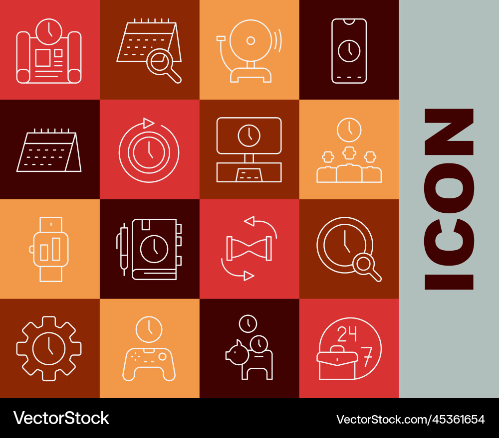 Set line always busy magnifying glass with clock Set line always busy magnifying glass with clock vector image
