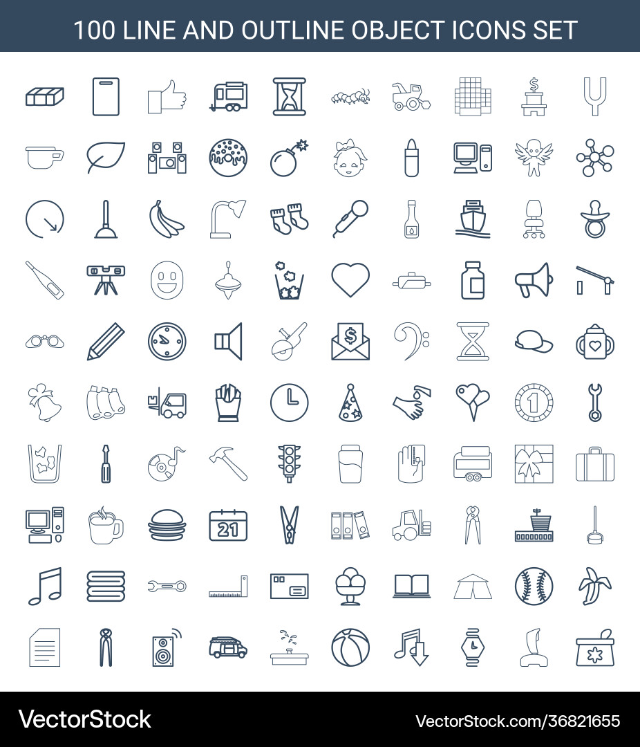 100 object icons Royalty Free Vector Image - VectorStock