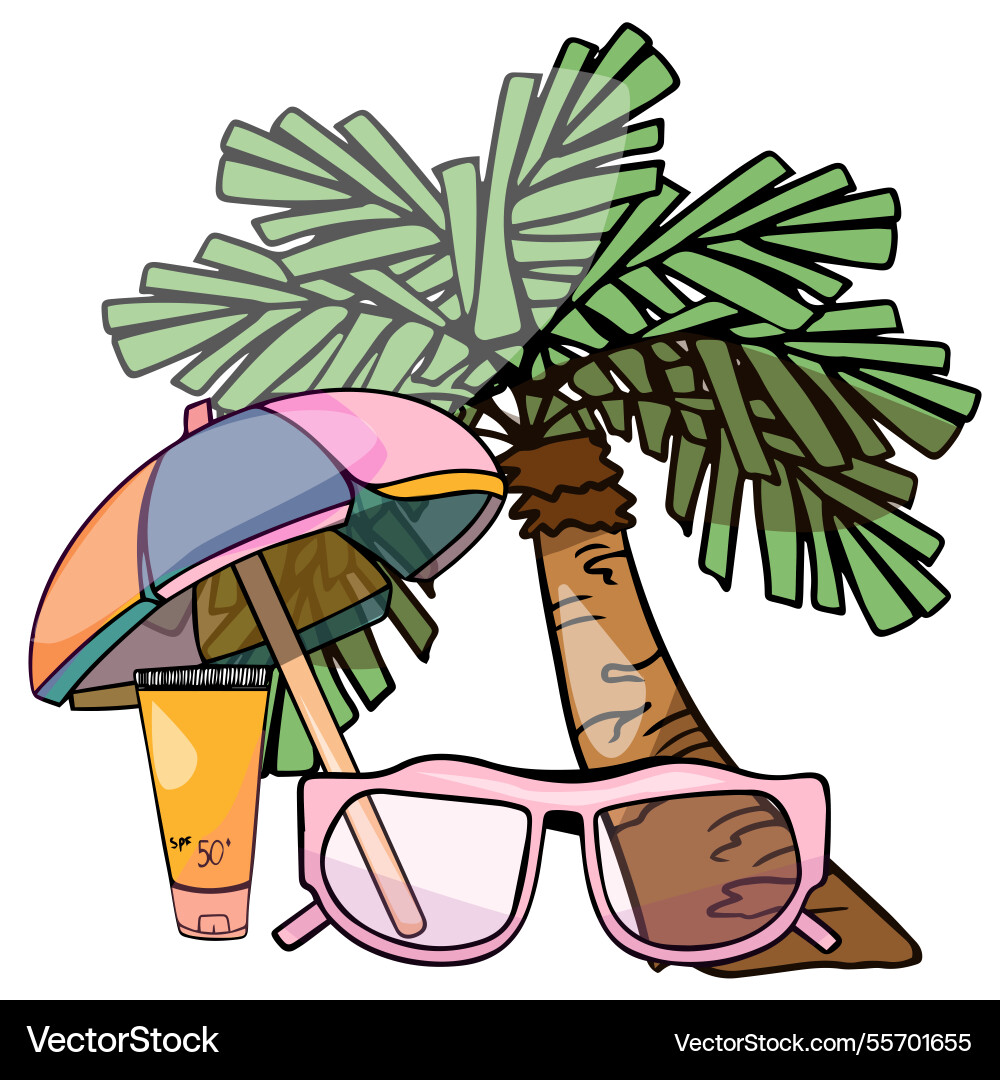 Colored of a lazy set with palm Colored of a lazy set with palm Vector Image