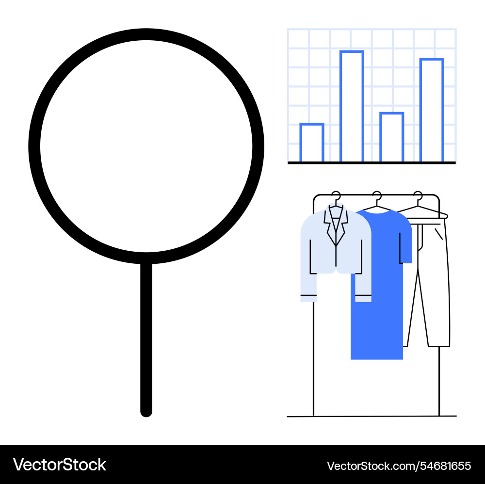 Conceptual image of magnifying glass bar graph Conceptual image of magnifying glass bar graph vector image