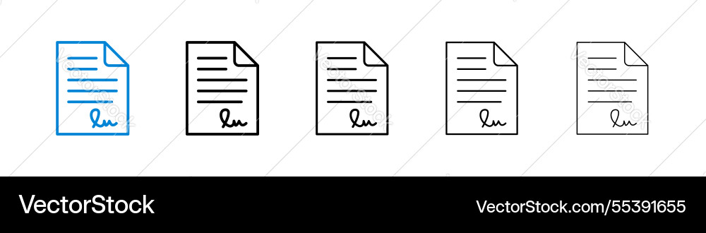 Document signed icons in five different stroke Vector Image