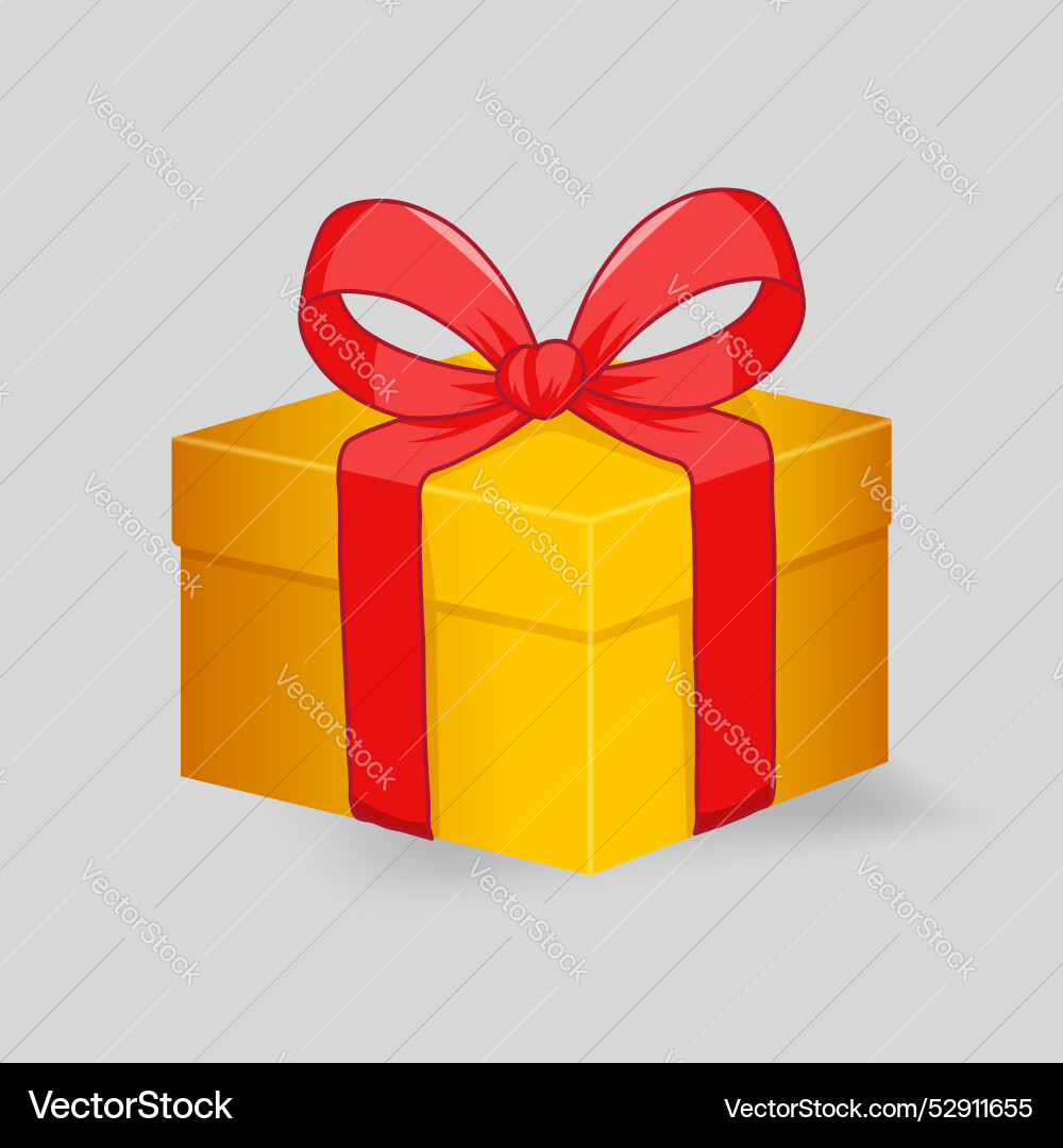 Golden gift box with red bow ribbon on top Golden gift box with red bow ribbon on top vector image