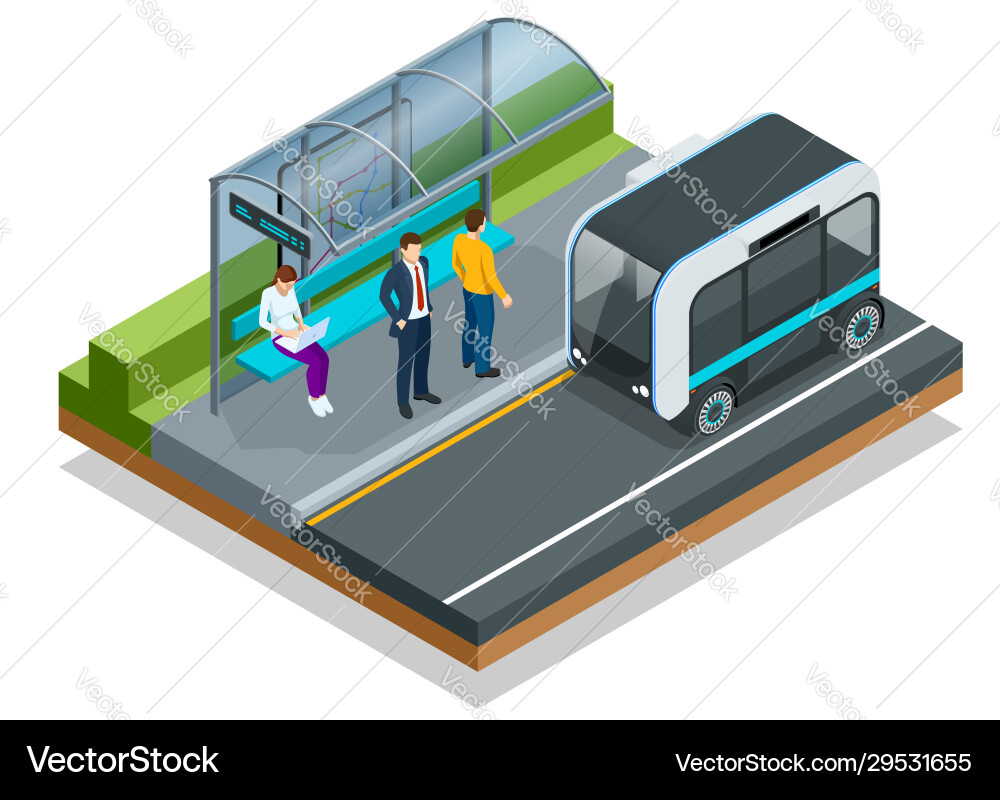 Isometric unmanned shuttle bus automated self Vector Image