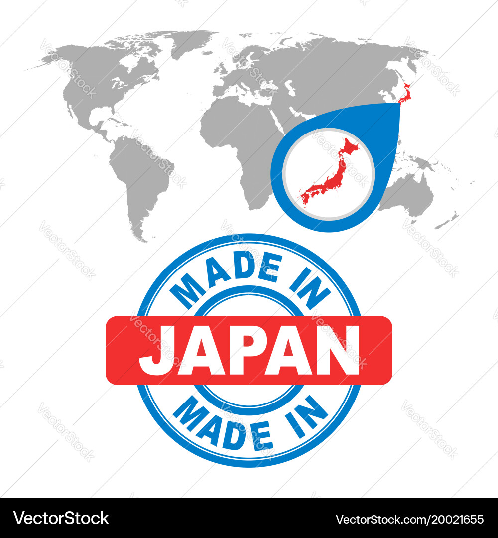 Made in japan Briefmarken Weltkarte mit rotem Land Vektorbild