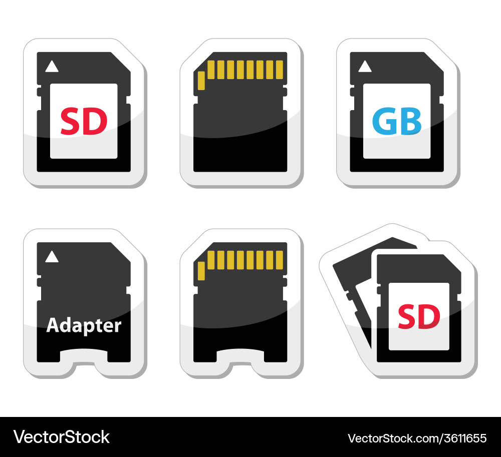 Sd memory card adapter icons set vector image