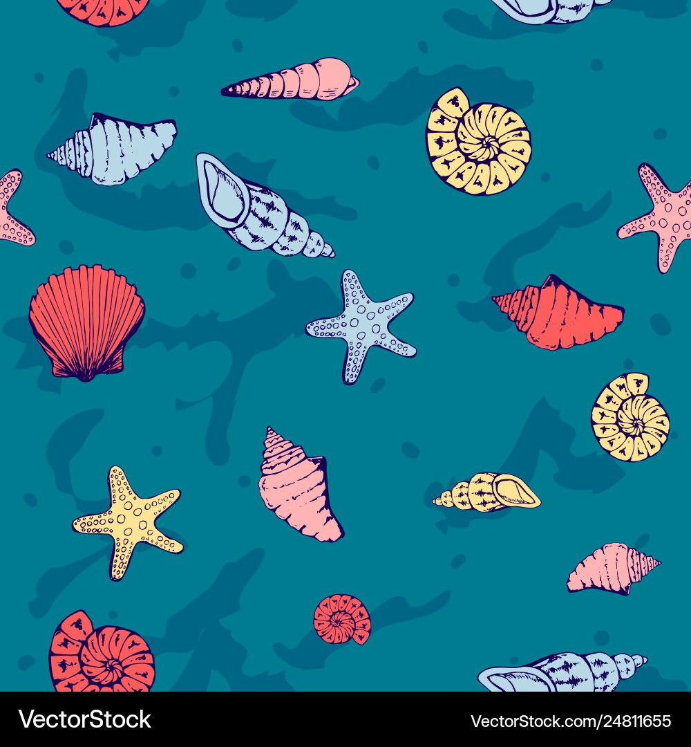 Seamless nautical pattern with shells Vector Image