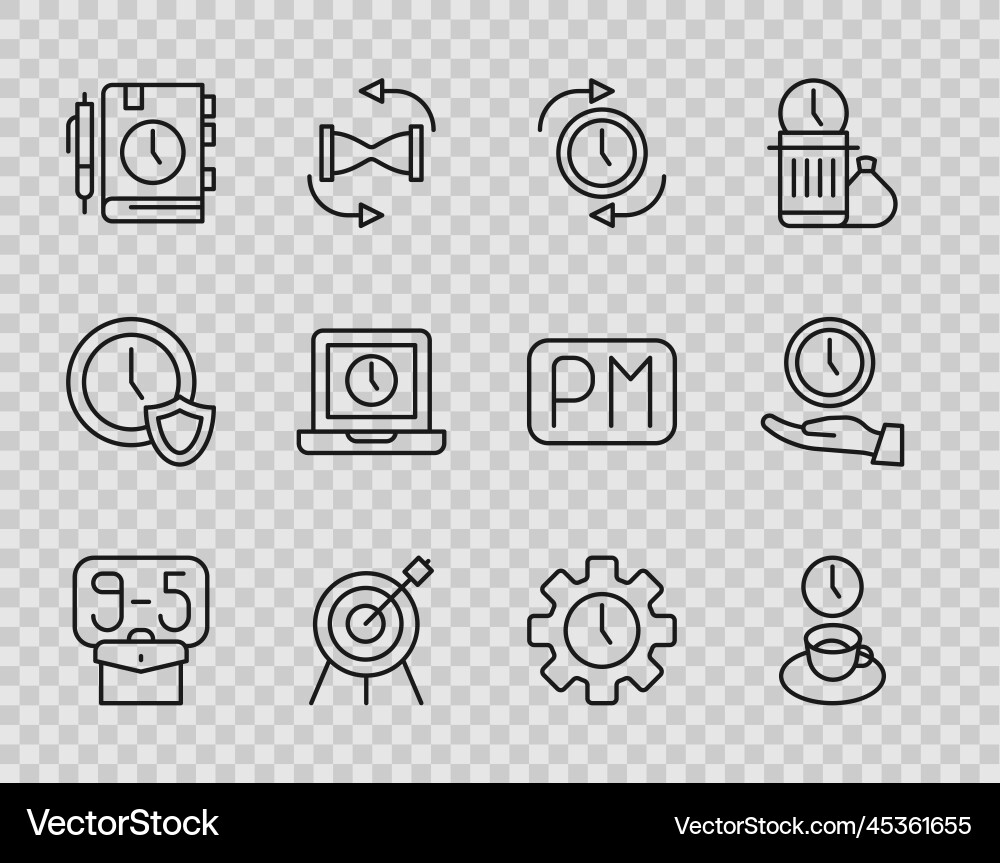 Set line from 9 coffee time clock with arrow Set line from 9 coffee time clock with arrow vector image