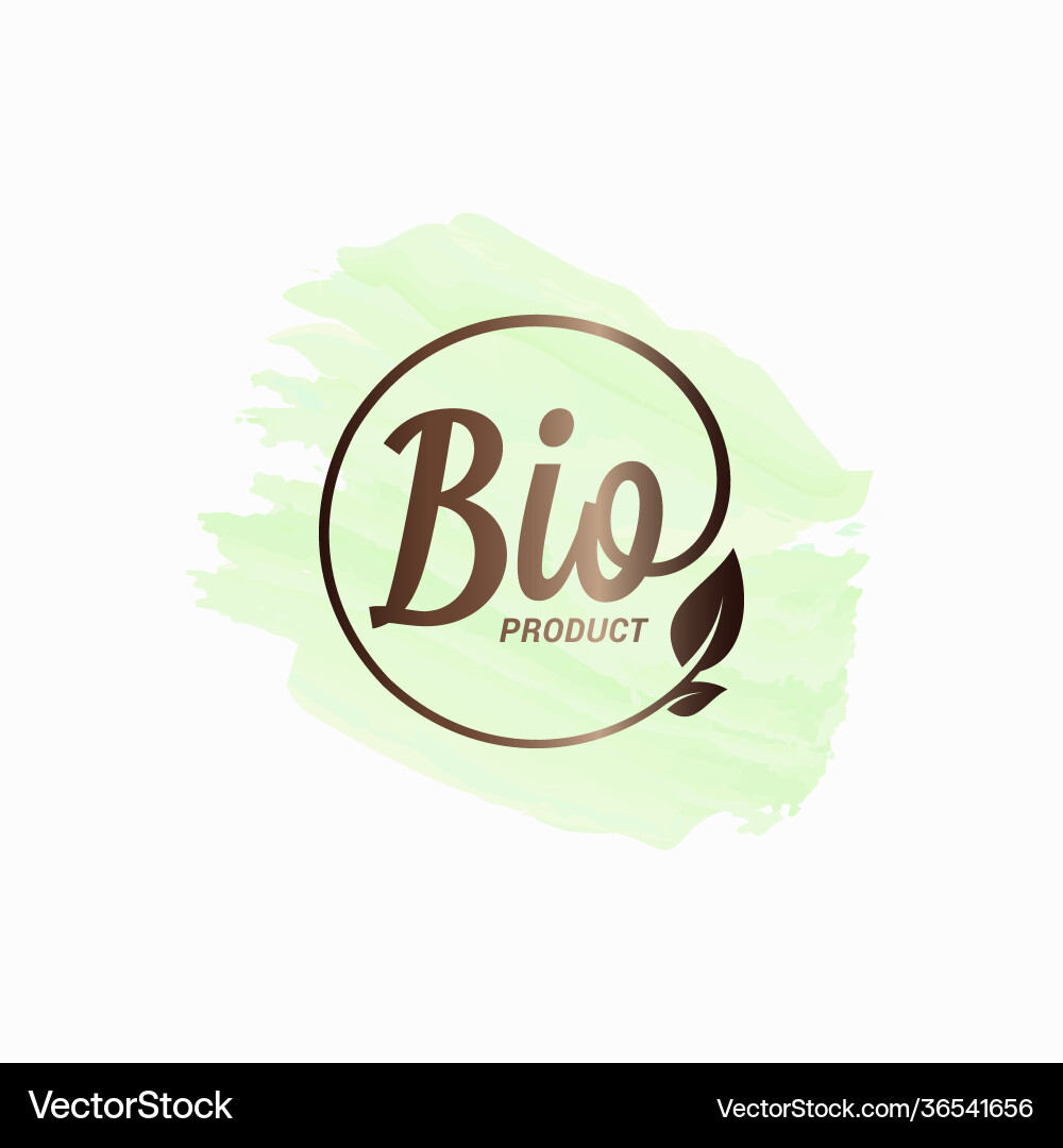 Bio product watercolor design logo with leaf vector image