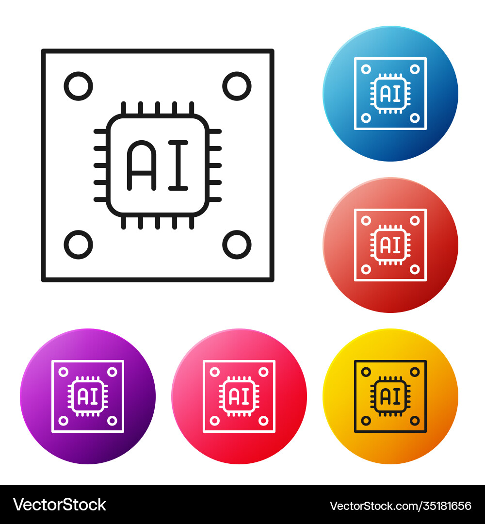 Black line computer processor with microcircuits Black line computer processor with microcircuits vector image