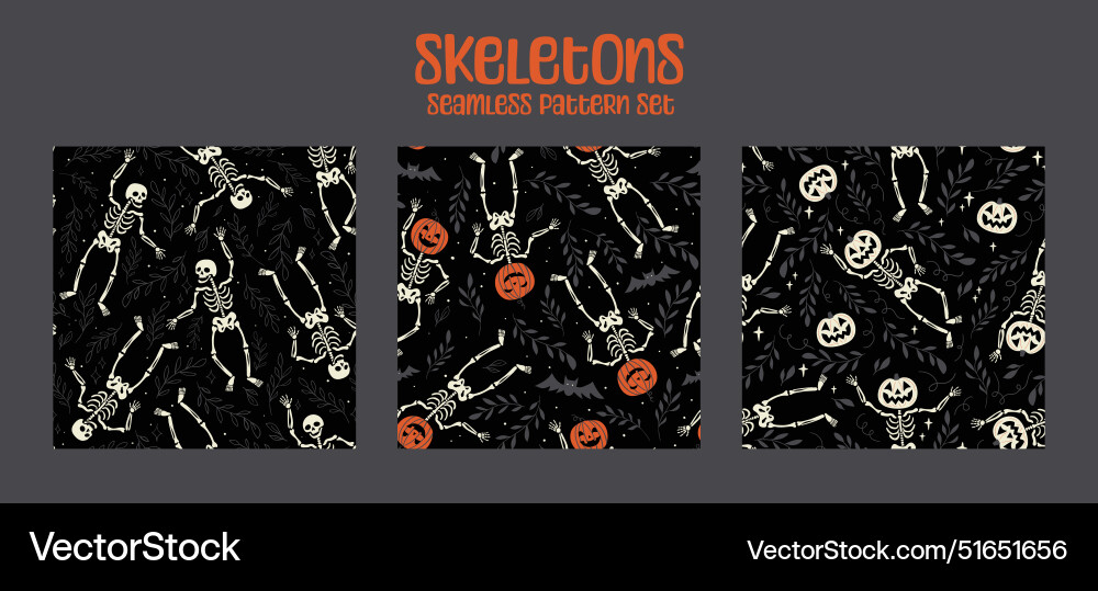 Cheerful skeletons seamless pattern set Vector Image