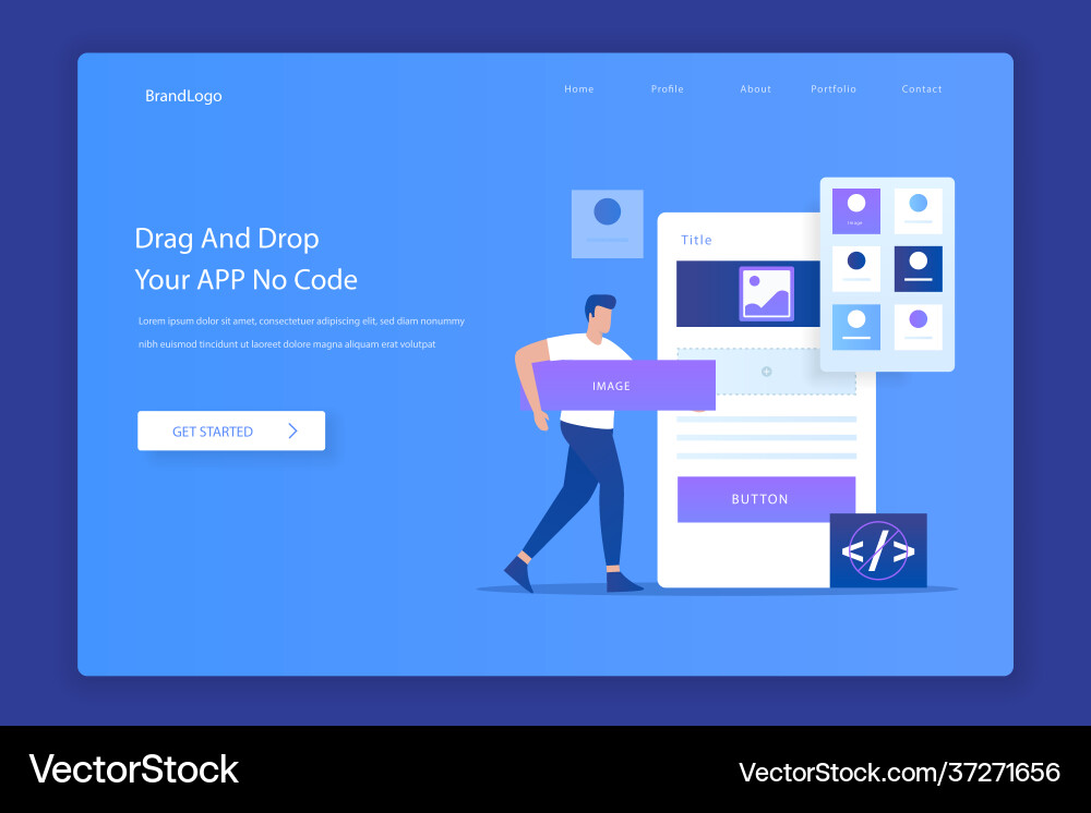 Flat design drag and drop app builder concept Flat design drag and drop app builder concept Vector Image