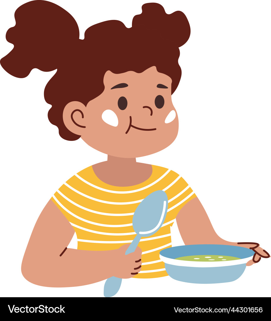 Kleines Kind essen Suppe lecker ausgewogene Mahlzeiten Kleines Kind essen Suppe lecker ausgewogene Mahlzeiten vektorbild