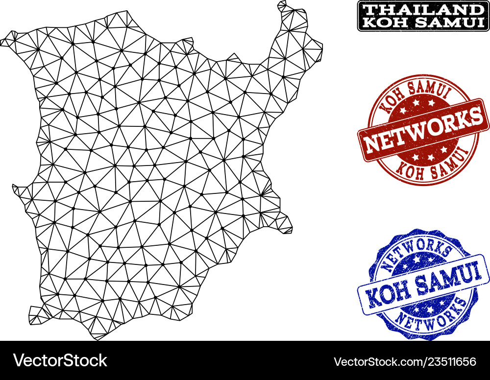 Polygonal network mesh map of koh samui Polygonal network mesh map of koh samui vector image