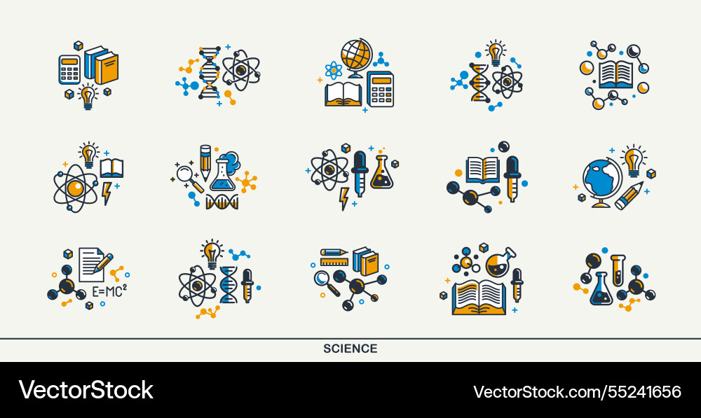 Science detailed icons set physics and chemistry Science detailed icons set physics and chemistry vector image