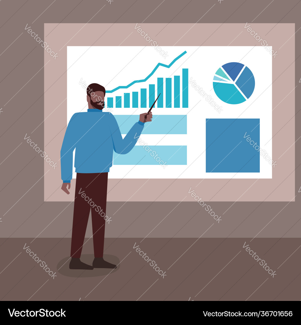 Scientist lecturer speaks at board with chart Vector Image