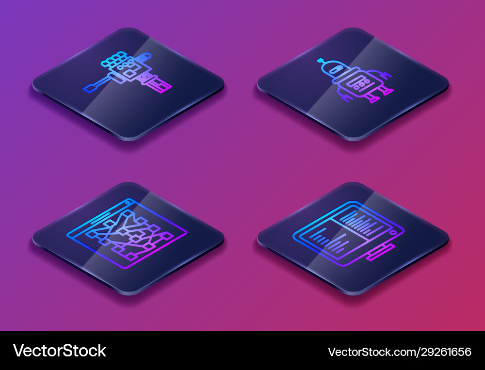 Set isometric line mechanical robot hand Set isometric line mechanical robot hand vector image