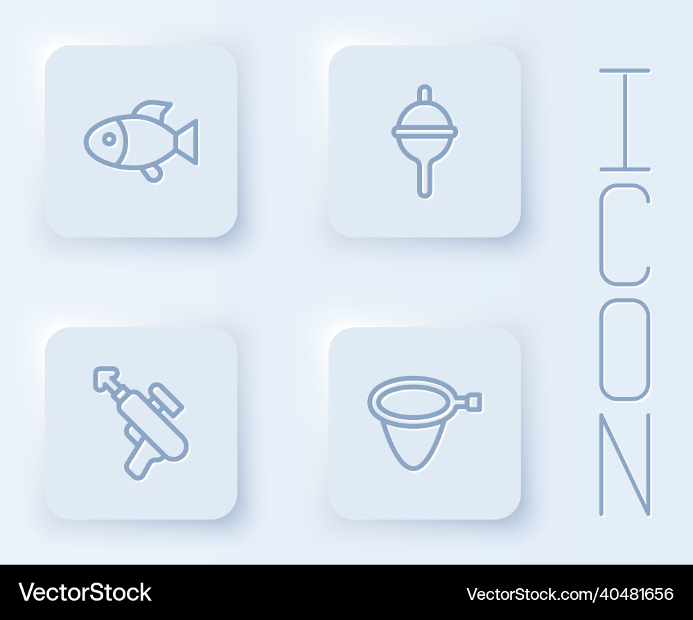 Set line fish fishing float harpoon and net vector image