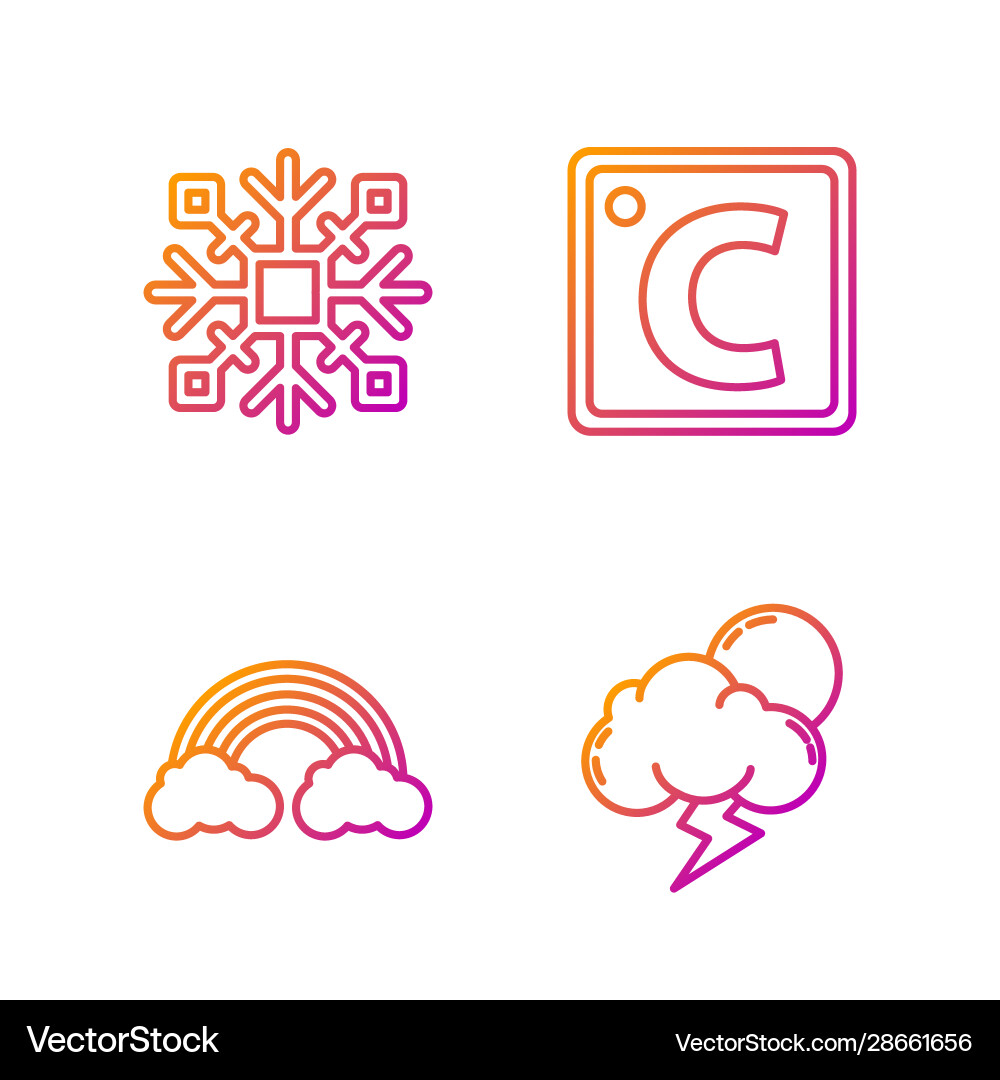 Set line storm rainbow with clouds snowflake vector image
