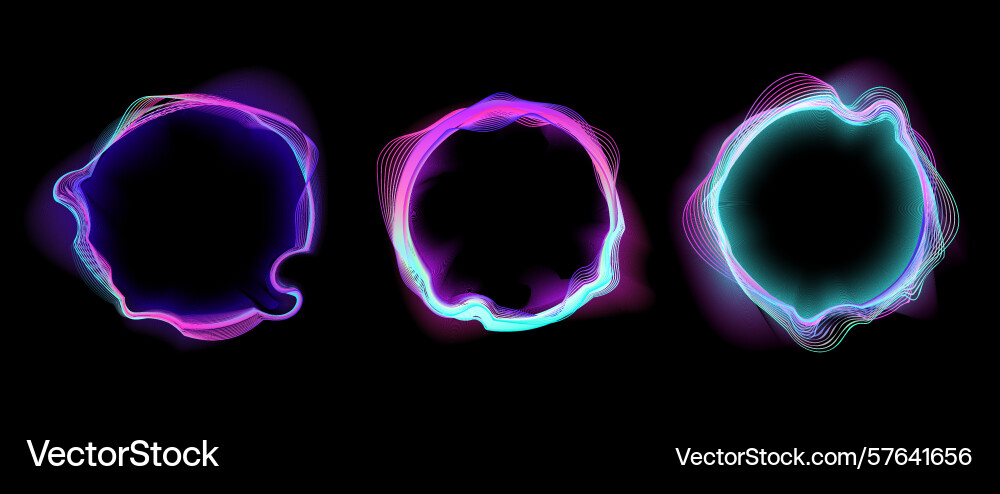 Set of abstract glowing circular sound waveforms Vector Image