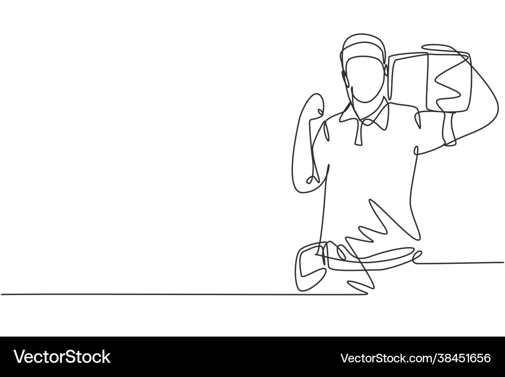 Single continuous line drawing deliveryman Single continuous line drawing deliveryman vector image