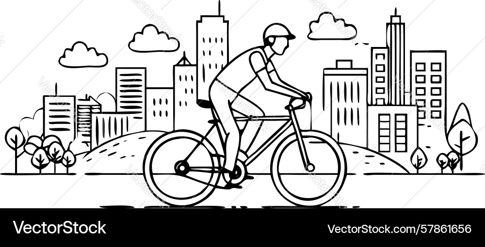 Urban cyclist commuting through cityscape Vector Image