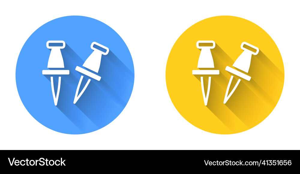 White push pin icon isolated with long shadow White push pin icon isolated with long shadow vector image