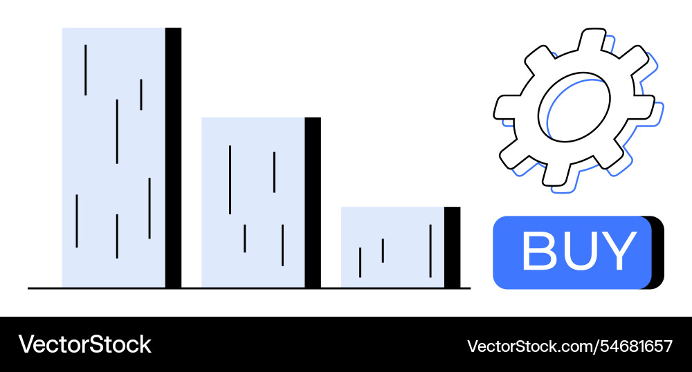 Bar chart decline with gear and buy button Bar chart decline with gear and buy button Vector Image