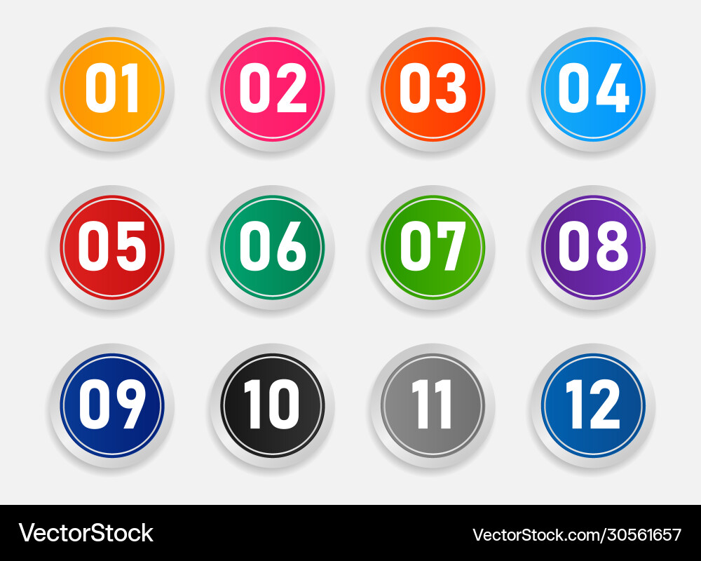 Collection round numbers with various colors vector image