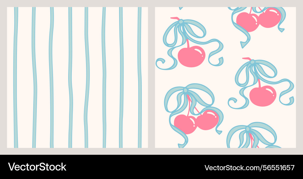 Coquette cherry with bows seamless pattern set Vector Image