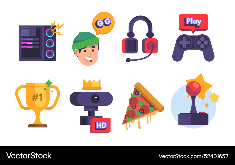 Flat game streamer elements collection Vector Image