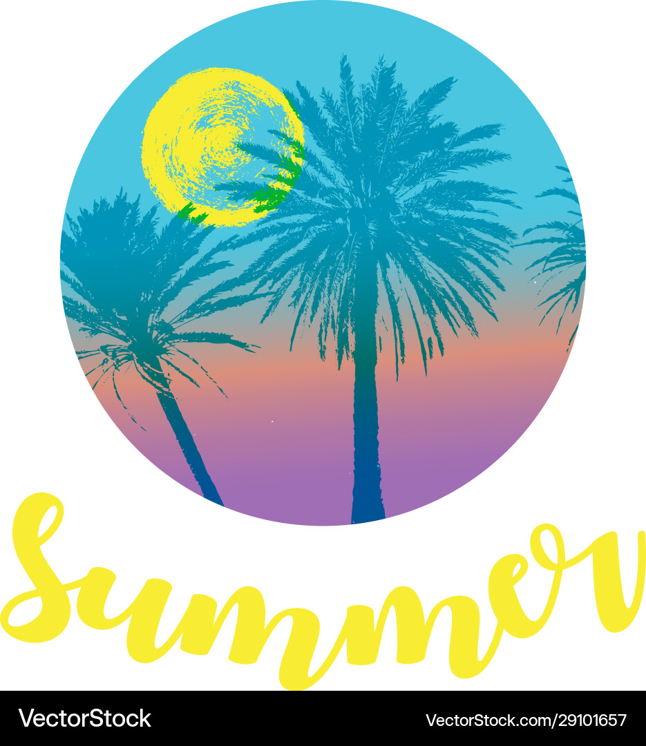 Hello summer message hand drawn palm trees Vector Image