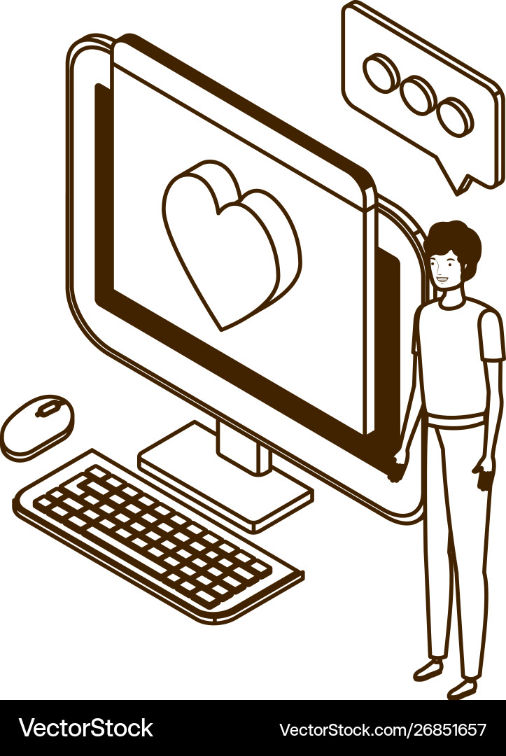 Man with desktop computer screen and email Vector Image