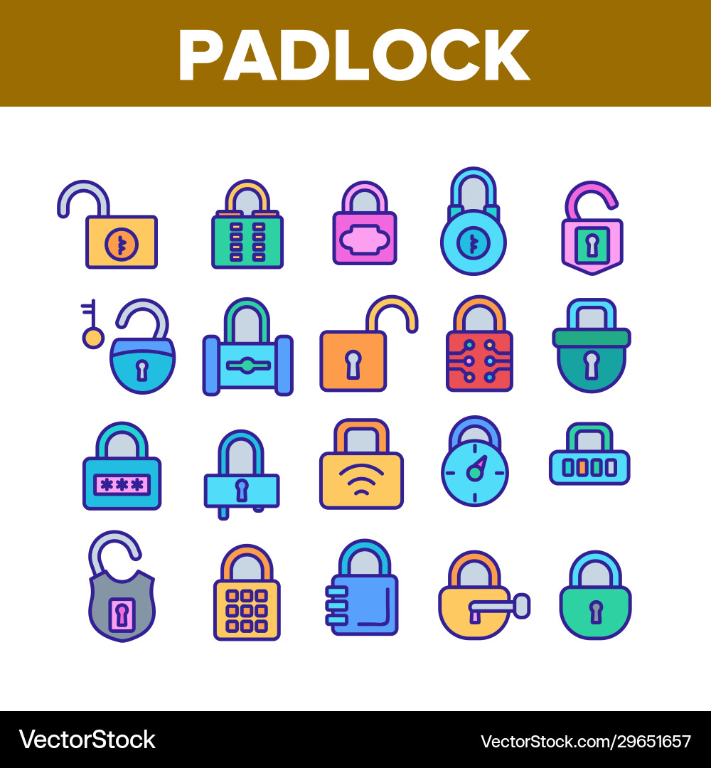 Padlock security tool collection icons set Padlock security tool collection icons set vector image